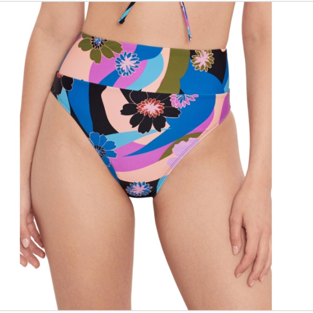 NWT Salt + Cove Women's Blooming Wave High-Waist Bikini Bottoms,Multi - Picture 1 of 3